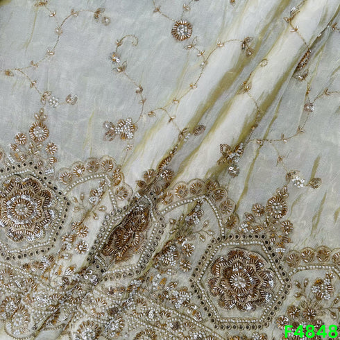 Dyeable Cutdana Zari Sequins Embroidered Shimmer Tissue-F4848